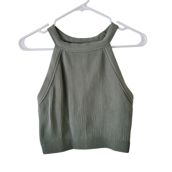 Aerie Superchill Green Ribbed Crop Top - Picture 2 of 9